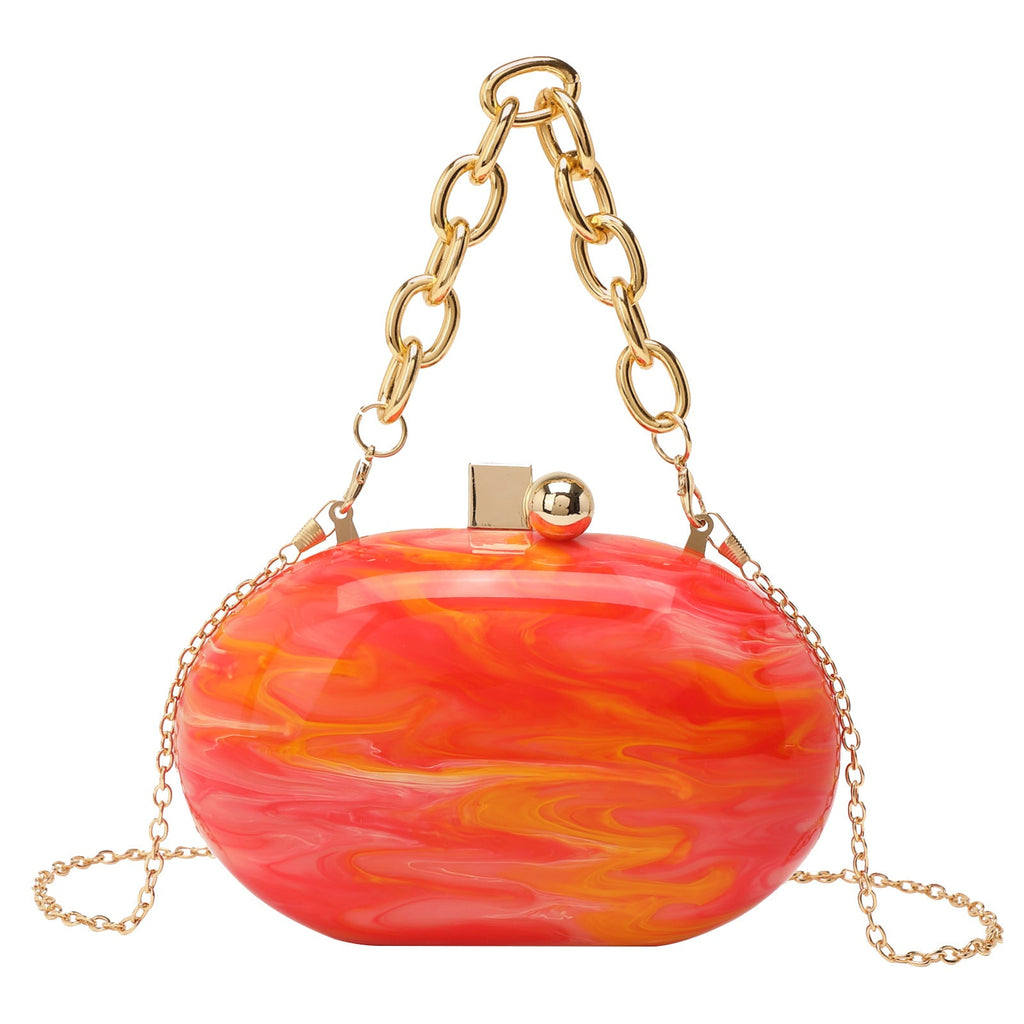 Sac à bandoulière ovale en acrylique avec chaîne - Élégance rétro - IVOIRART.COM