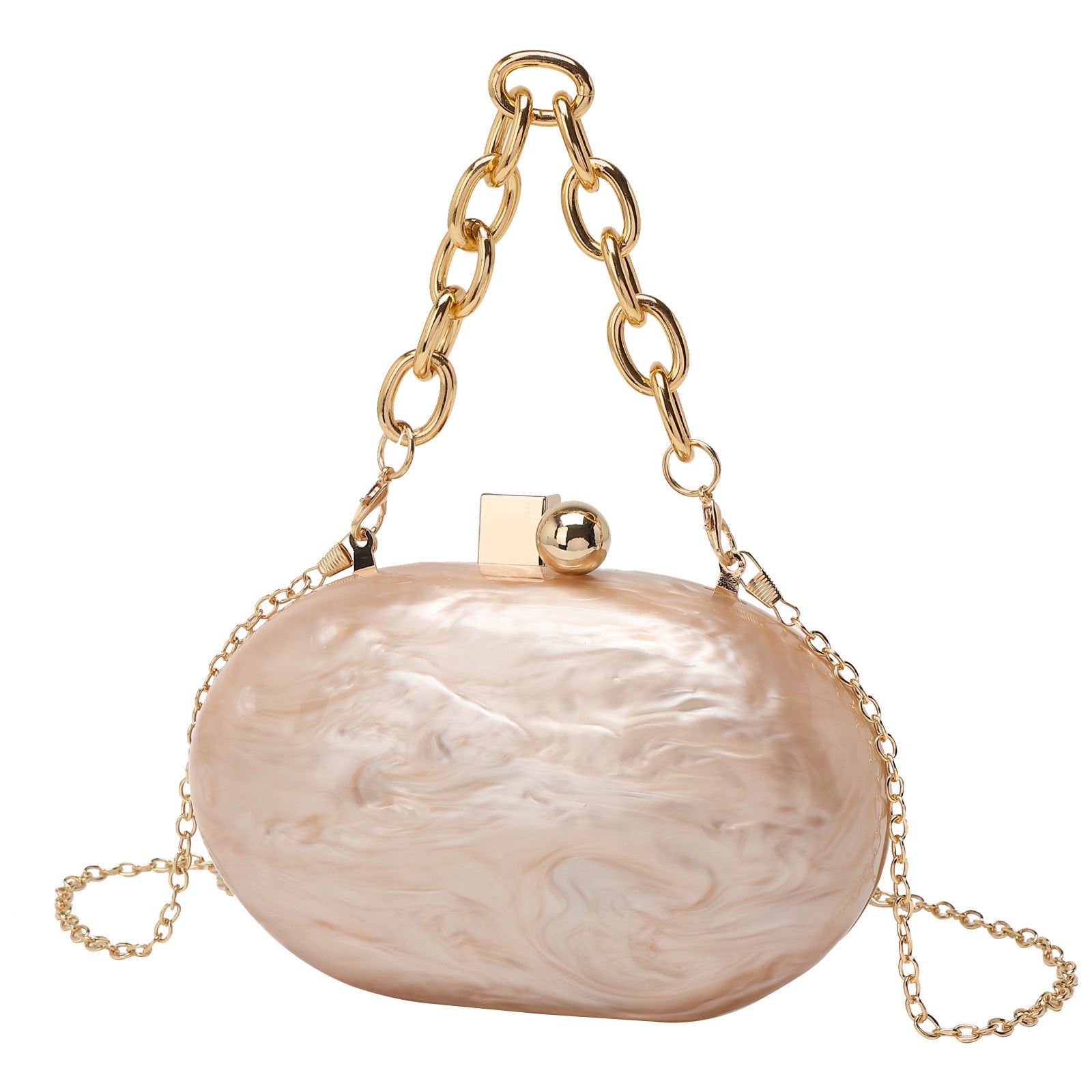 Sac à bandoulière ovale en acrylique avec chaîne - Élégance rétro - IVOIRART.COM