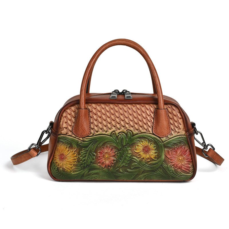 Sac à bandoulière pour femme en cuir pleine fleur style ethnique rétro - IVOIRART.COM