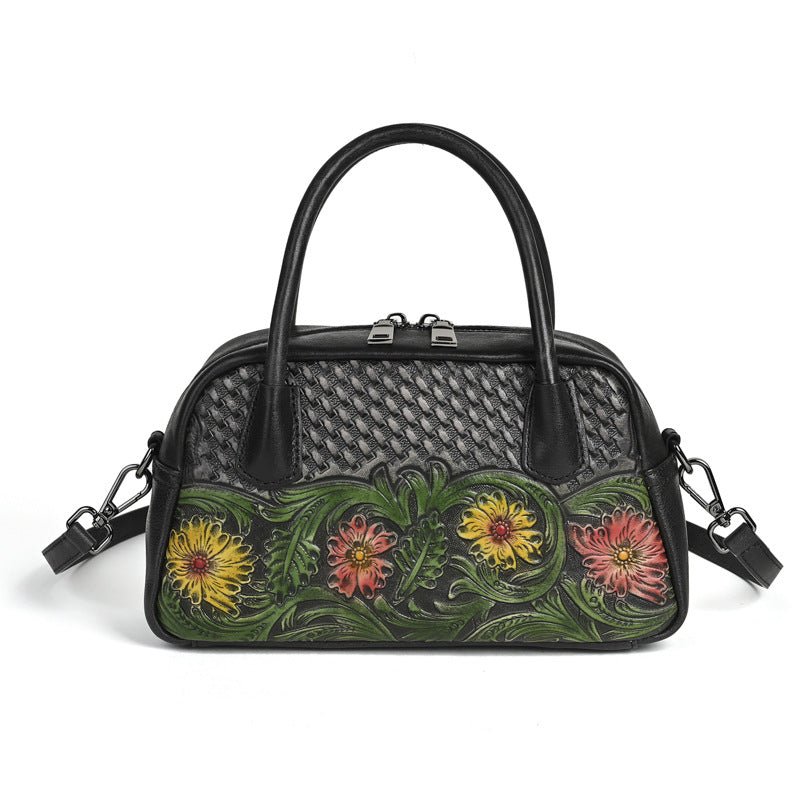 Sac à bandoulière pour femme en cuir pleine fleur style ethnique rétro - IVOIRART.COM