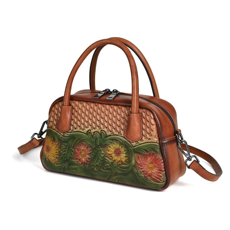 Sac à bandoulière pour femme en cuir pleine fleur style ethnique rétro - IVOIRART.COM