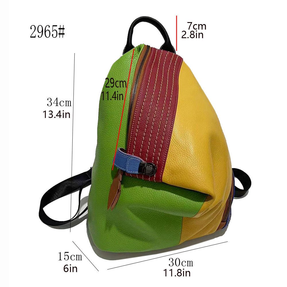 Sac à Dos Femme Cuir Véritable Bicolore Style Européen et Américain Antivol - IVOIRART.COM