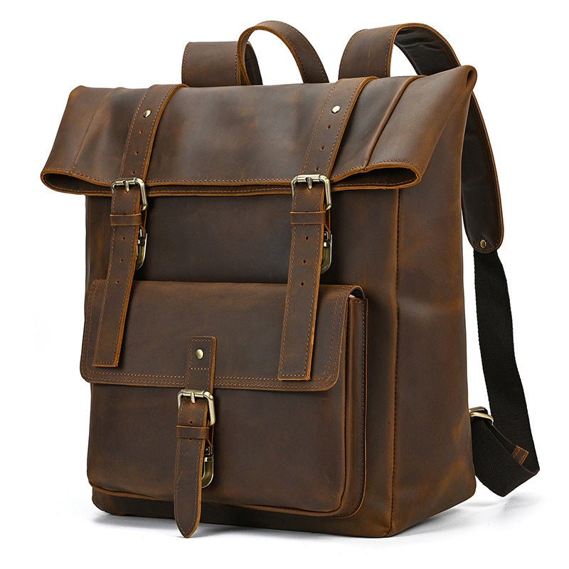 Sac à Dos Homme Rétro en Cuir de Vachette Grande Capacité pour Ordinateur 15 pouces - IVOIRART.COM