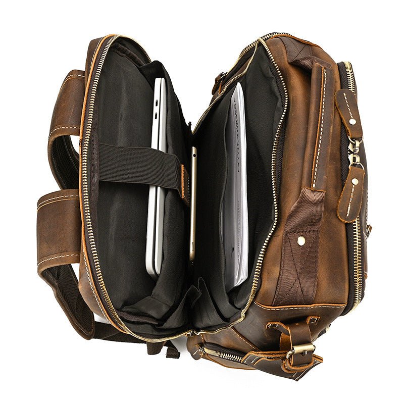 Sac à Dos Homme Rétro en Cuir de Vachette Grande Capacité pour Ordinateur 15 pouces - IVOIRART.COM