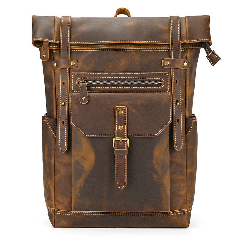 Sac à Dos Homme Rétro en Cuir de Vachette Grande Capacité pour Ordinateur 15 pouces - IVOIRART.COM