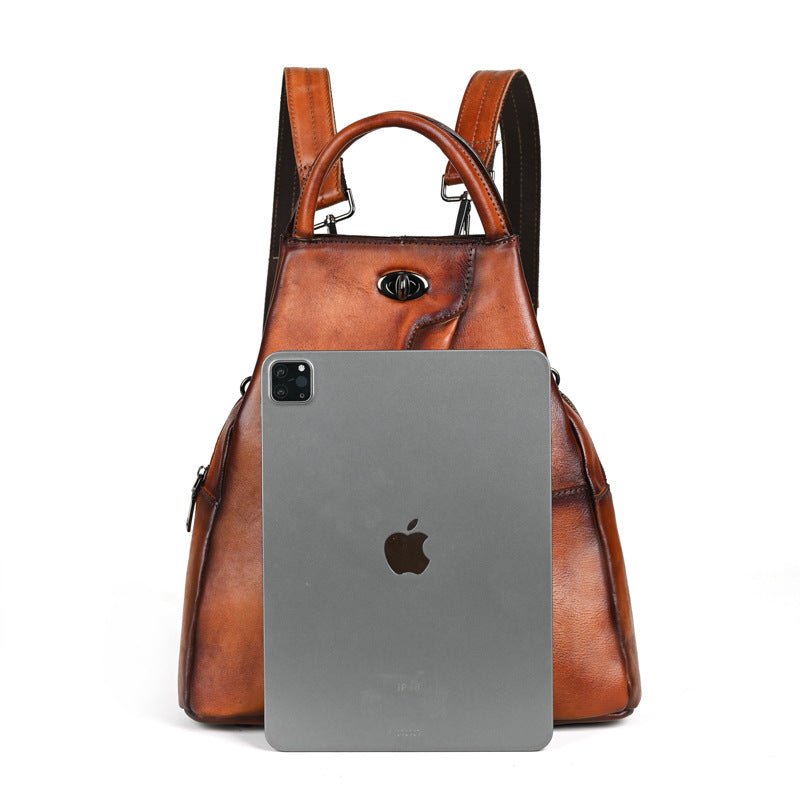 Sac à dos vintage grande capacité en cuir pleine fleur de vachette authentique!! - IVOIRART.COM