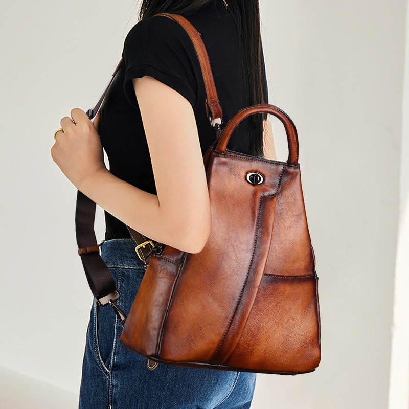 Sac à dos vintage grande capacité en cuir pleine fleur de vachette authentique!! - IVOIRART.COM