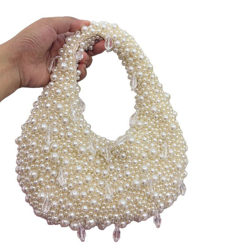 Sac à Épaule Femme Mignon Polyvalent en Perles pour Usage Quotidien Blanc - IVOIRART.COM