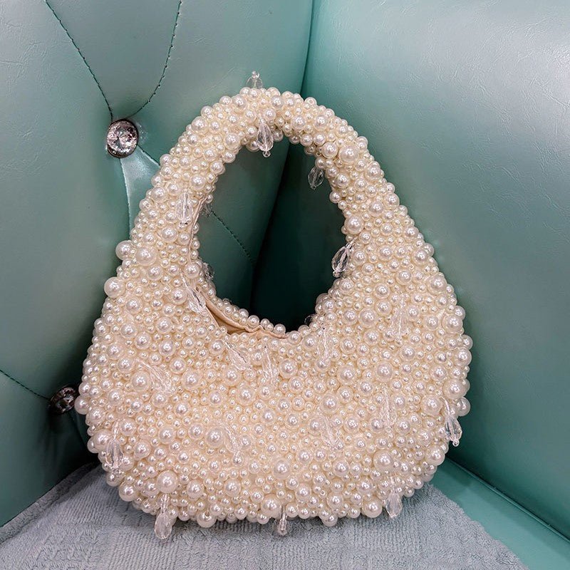 Sac à Épaule Femme Mignon Polyvalent en Perles pour Usage Quotidien Blanc - IVOIRART.COM