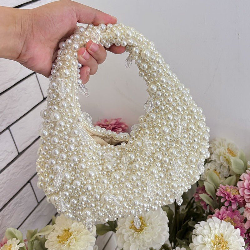 Sac à Épaule Femme Mignon Polyvalent en Perles pour Usage Quotidien Blanc - IVOIRART.COM