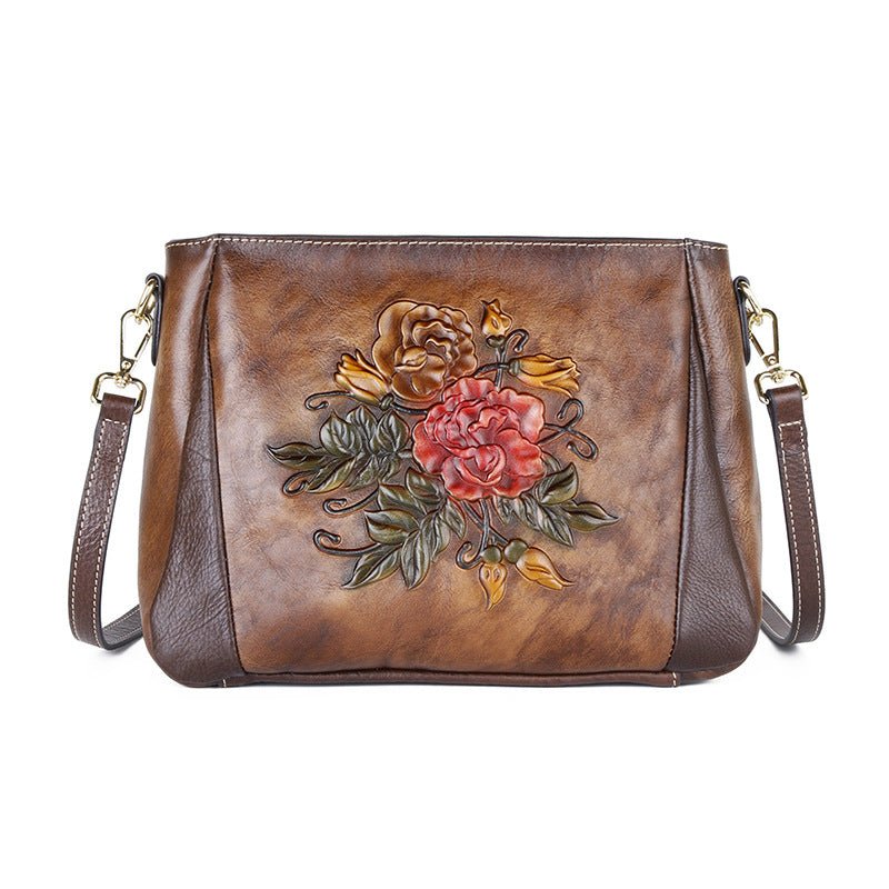 Sac à Épaule Vintage pour Femme en Cuir de Vache Gaufré et Embossé - IVOIRART.COM