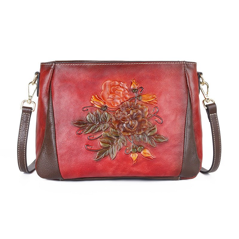 Sac à Épaule Vintage pour Femme en Cuir de Vache Gaufré et Embossé - IVOIRART.COM