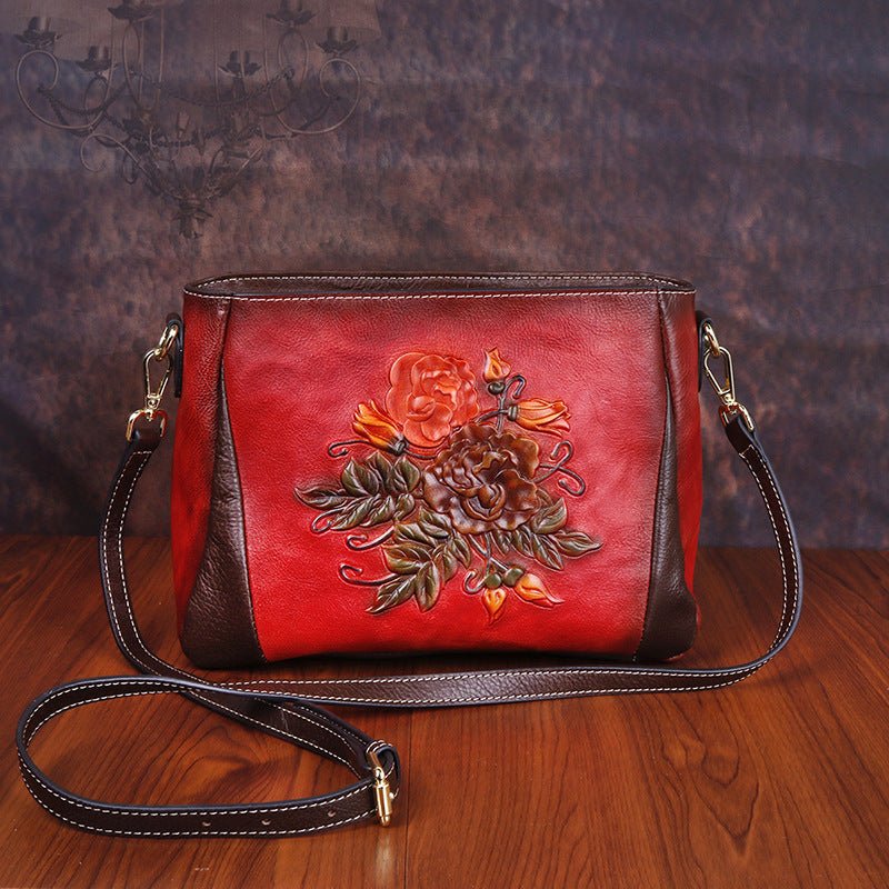 Sac à Épaule Vintage pour Femme en Cuir de Vache Gaufré et Embossé - IVOIRART.COM