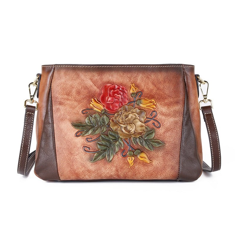 Sac à Épaule Vintage pour Femme en Cuir de Vache Gaufré et Embossé - IVOIRART.COM