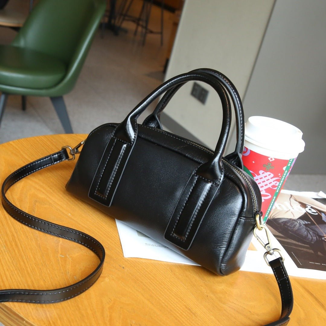 Sac à main baguette en cuir véritable, cuir bovin pleine fleur, petit sac Boston - IVOIRART.COM