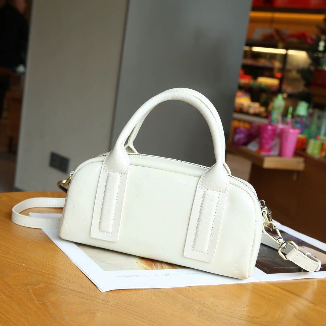 Sac à main baguette en cuir véritable, cuir bovin pleine fleur, petit sac Boston - IVOIRART.COM