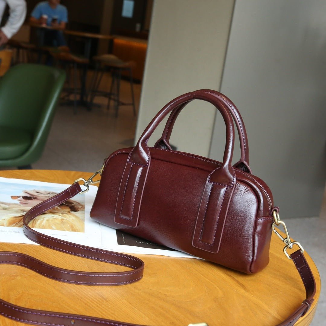 Sac à main baguette en cuir véritable, cuir bovin pleine fleur, petit sac Boston - IVOIRART.COM