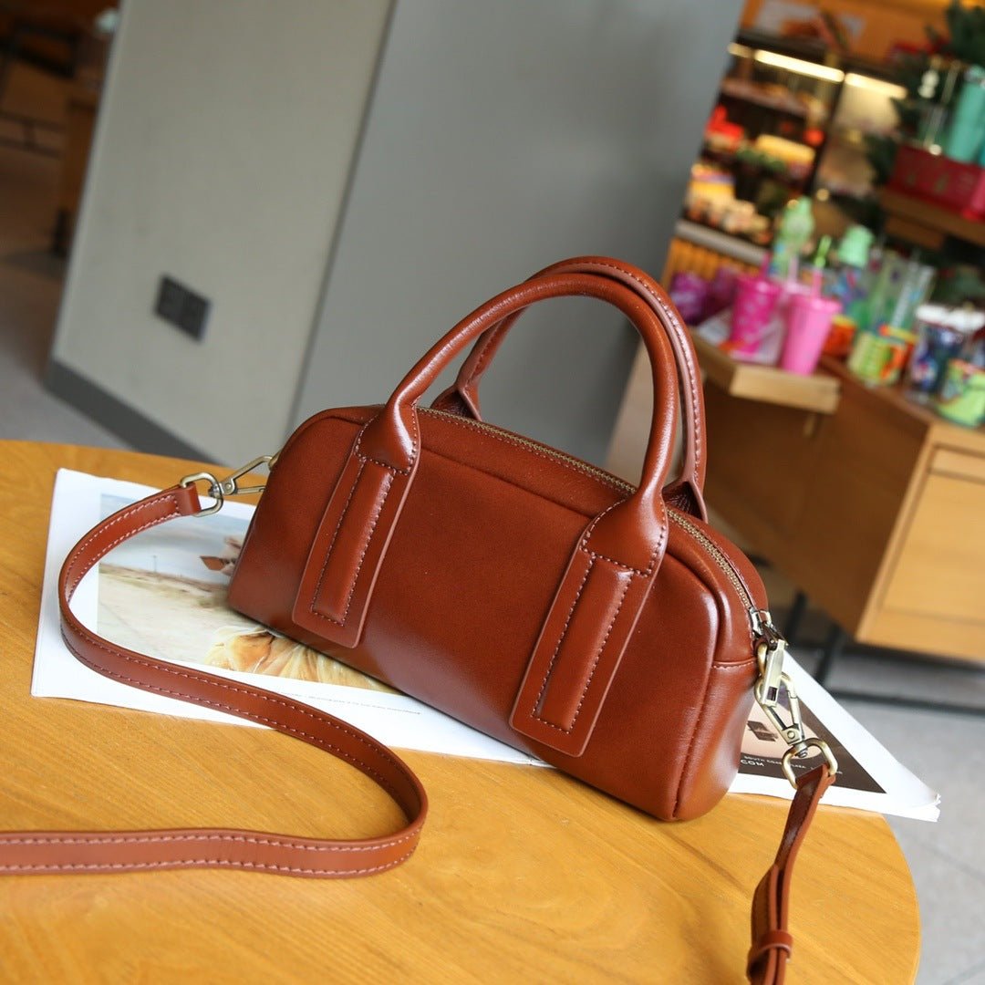 Sac à main baguette en cuir véritable, cuir bovin pleine fleur, petit sac Boston - IVOIRART.COM