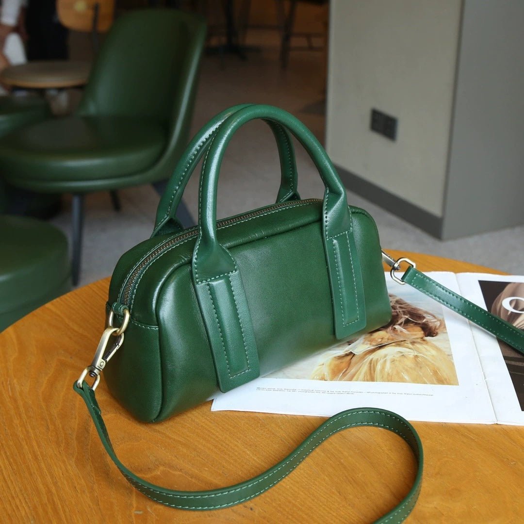 Sac à main baguette en cuir véritable, cuir bovin pleine fleur, petit sac Boston - IVOIRART.COM