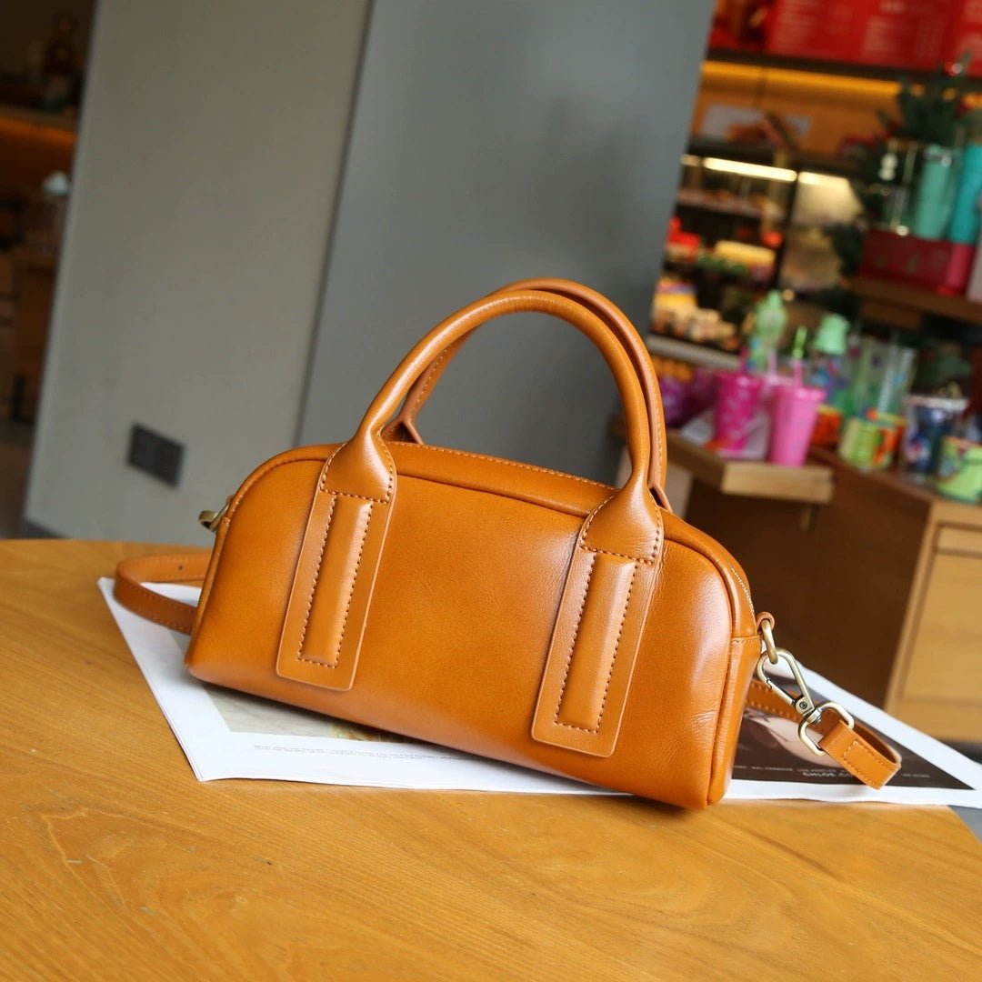 Sac à main baguette en cuir véritable, cuir bovin pleine fleur, petit sac Boston - IVOIRART.COM