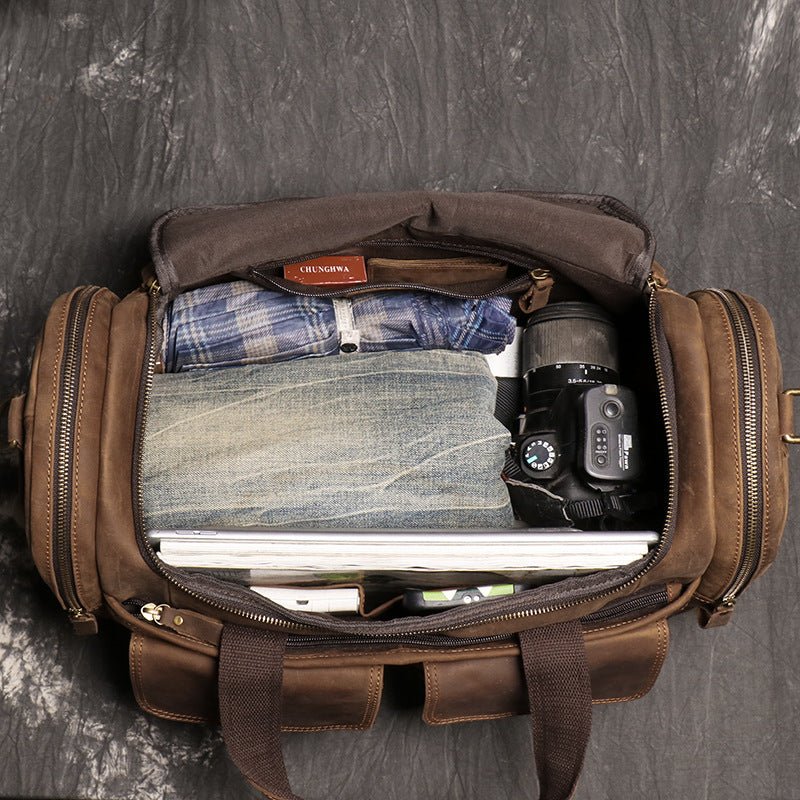 Sac à Main de Voyage en Cuir Crazy Horse Véritable, Résistant et Léger - IVOIRART.COM
