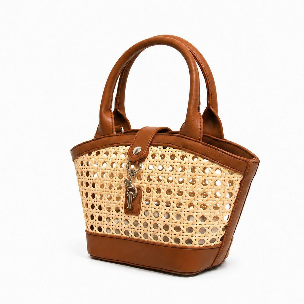 Sac à main en rotin tressé ajouré - style seau, élégant pour sorties et quotidien - IVOIRART.COM