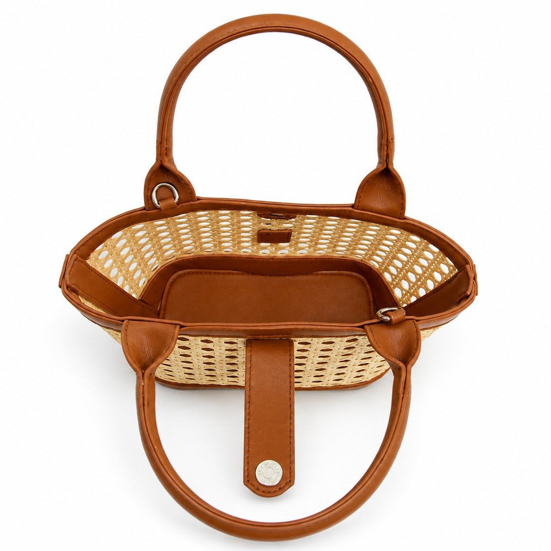 Sac à main en rotin tressé ajouré - style seau, élégant pour sorties et quotidien - IVOIRART.COM