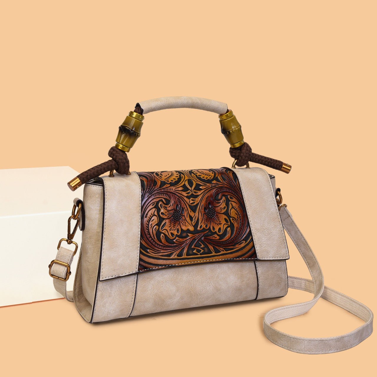 Sac à Main Ethnique Artistique Rétro en Bambou avec Sections et Patchwork - IVOIRART.COM