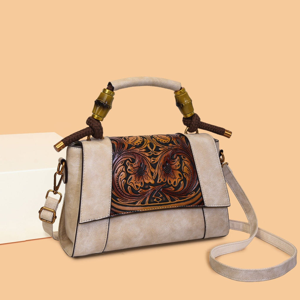 Sac à Main Ethnique Artistique Rétro en Bambou avec Sections et Patchwork - IVOIRART.COM