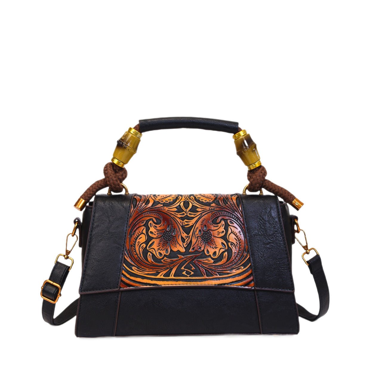 Sac à Main Ethnique Artistique Rétro en Bambou avec Sections et Patchwork - IVOIRART.COM