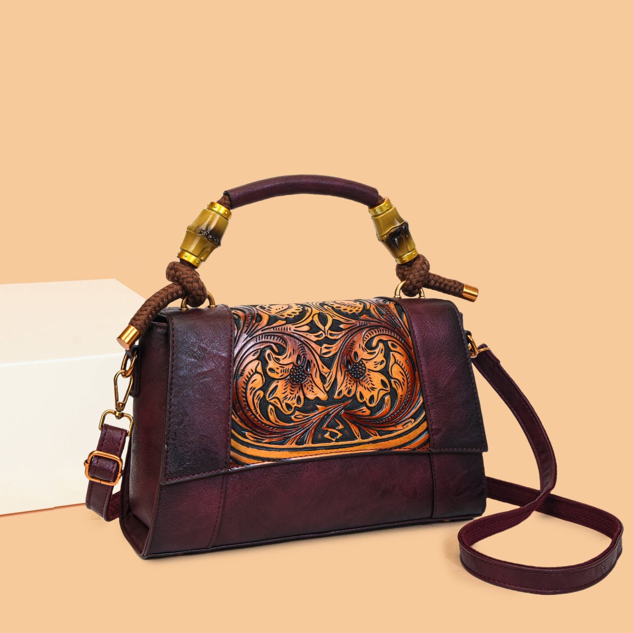 Sac à Main Ethnique Artistique Rétro en Bambou avec Sections et Patchwork - IVOIRART.COM