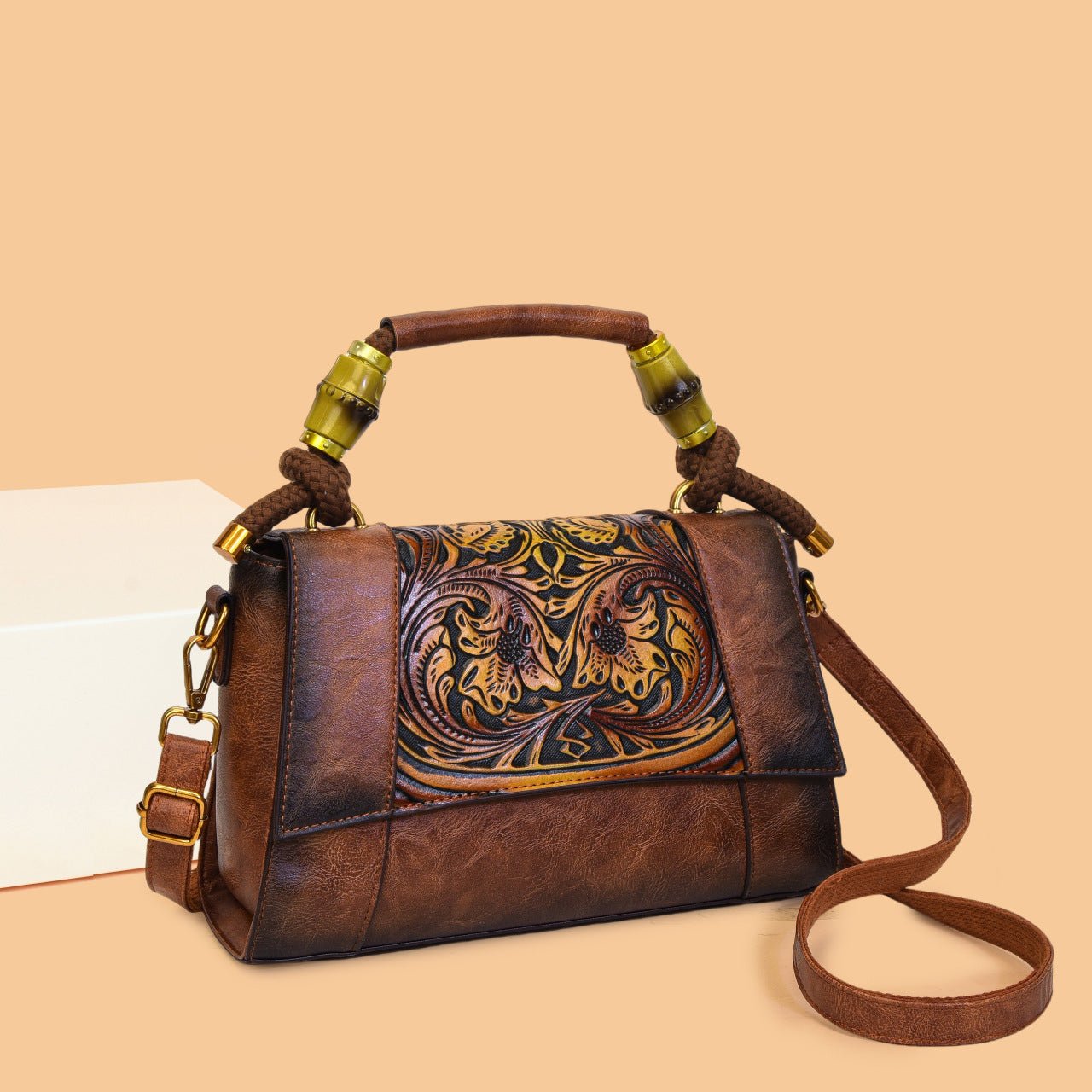 Sac à Main Ethnique Artistique Rétro en Bambou avec Sections et Patchwork - IVOIRART.COM