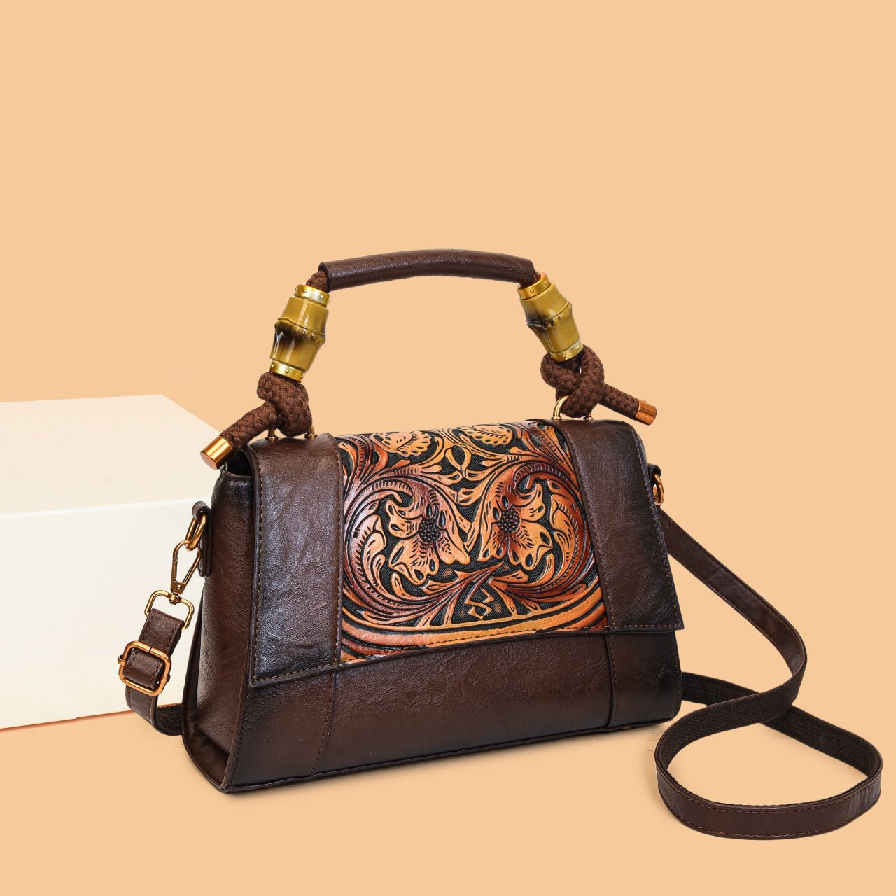Sac à Main Ethnique Artistique Rétro en Bambou avec Sections et Patchwork - IVOIRART.COM