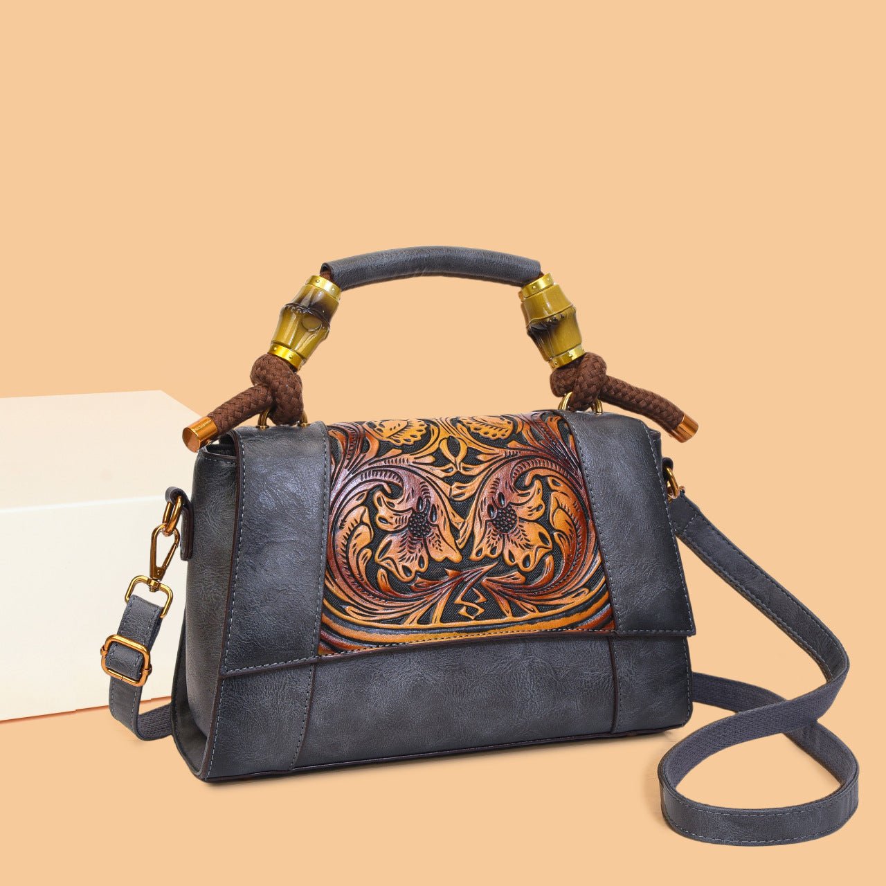 Sac à Main Ethnique Artistique Rétro en Bambou avec Sections et Patchwork - IVOIRART.COM