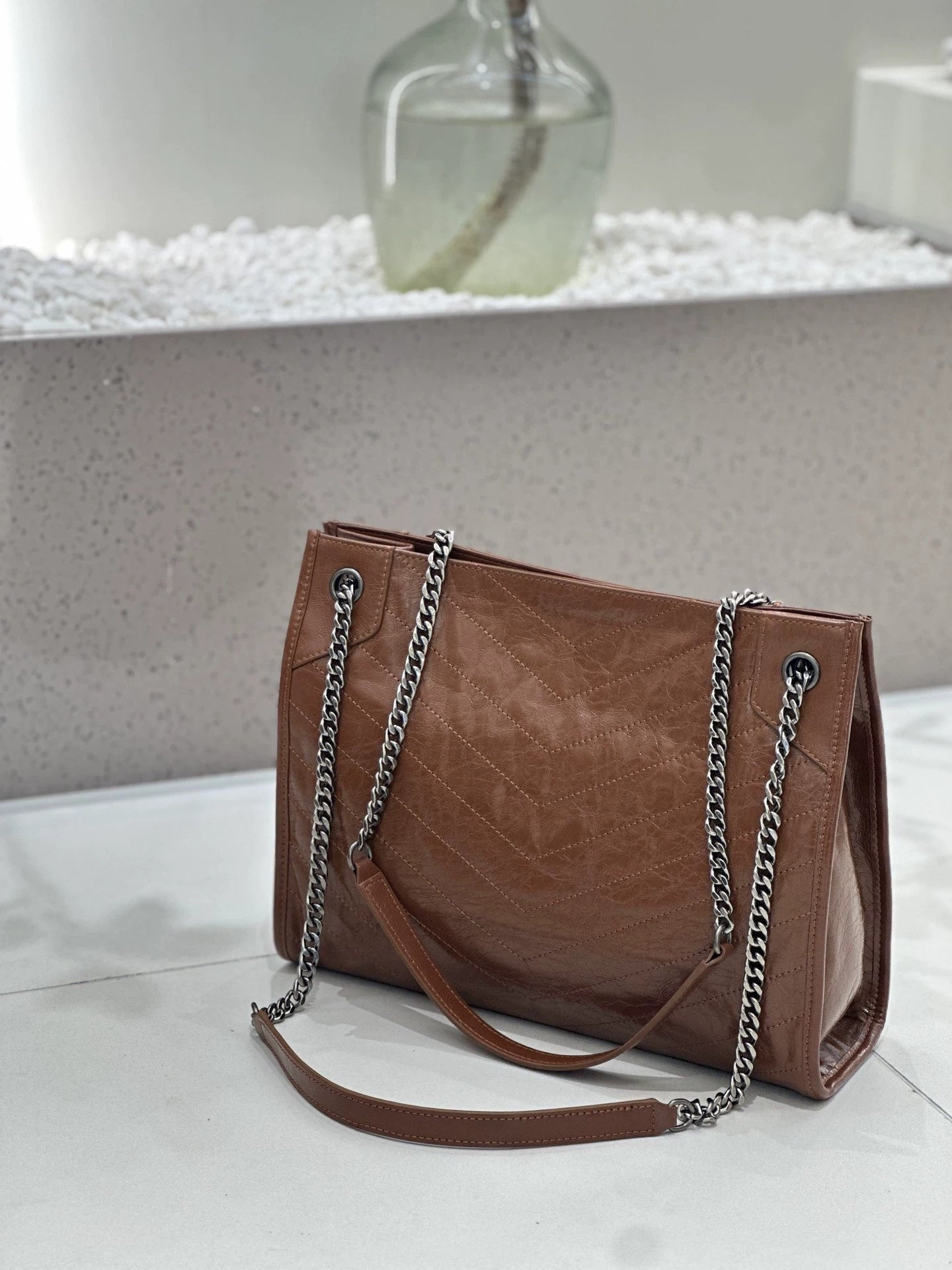 Sac à main femme cuir véritable matelassé NG-2029, grand format, chaîne élégante. - IVOIRART.COM
