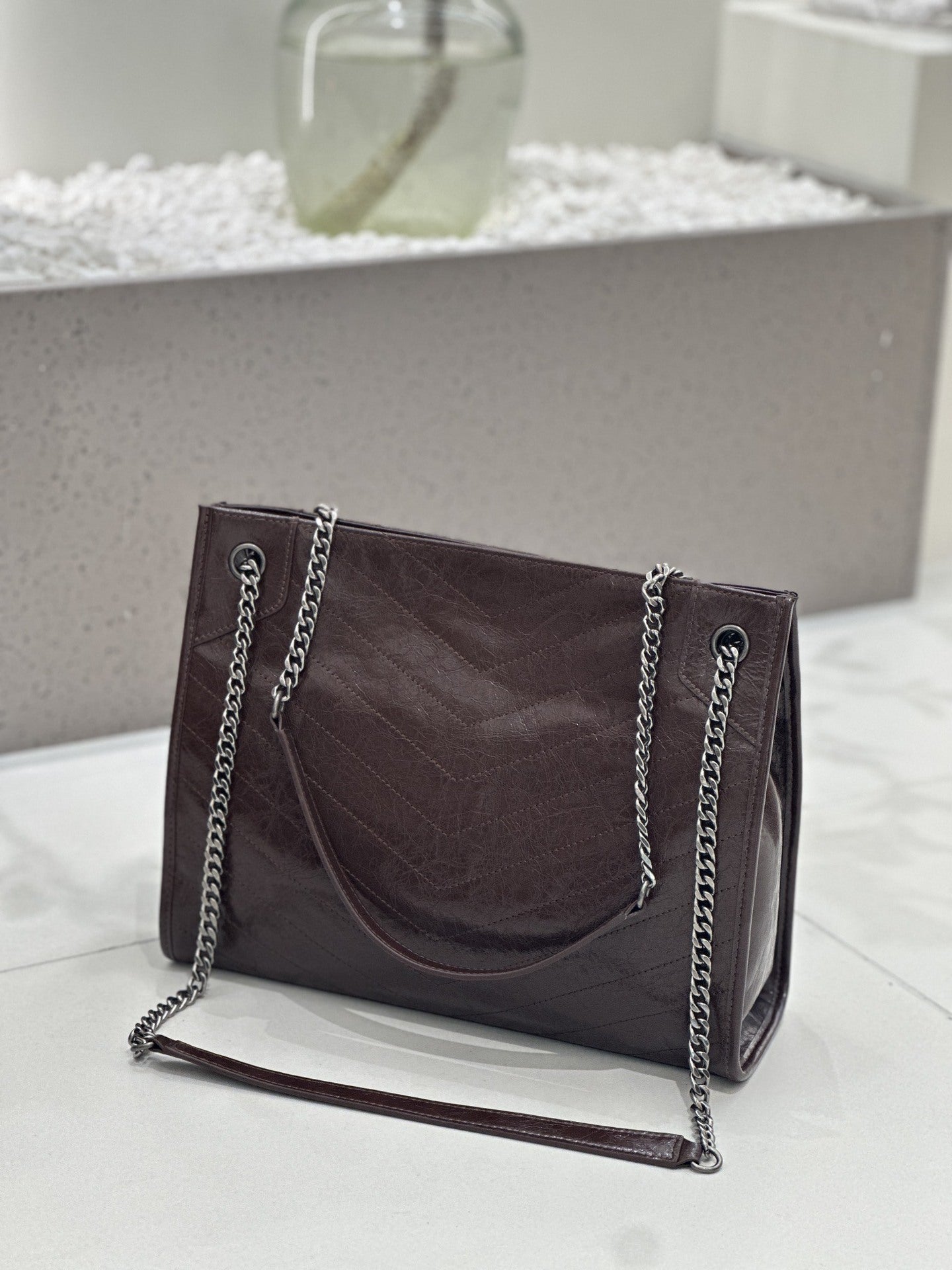 Sac à main femme cuir véritable matelassé NG-2029, grand format, chaîne élégante. - IVOIRART.COM