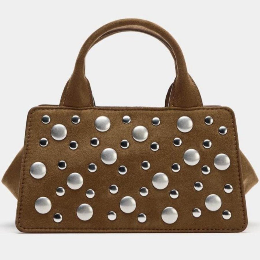 Sac à main punk riveté camel, style commuter tendance, bandoulière réglable chic - IVOIRART.COM