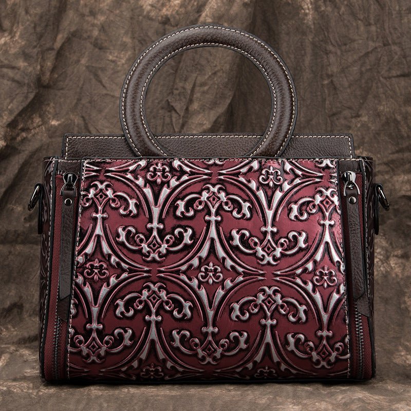 Sac à main rétro en cuir pleine fleur gaufré pour épaule et bandoulière - IVOIRART.COM