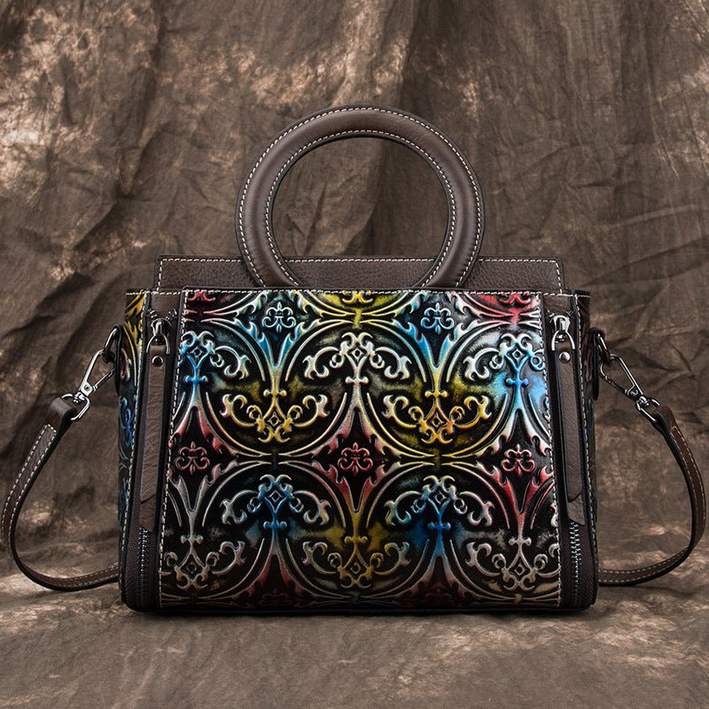 Sac à main rétro en cuir pleine fleur gaufré pour épaule et bandoulière - IVOIRART.COM