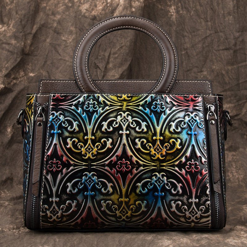 Sac à main rétro en cuir pleine fleur gaufré pour épaule et bandoulière - IVOIRART.COM