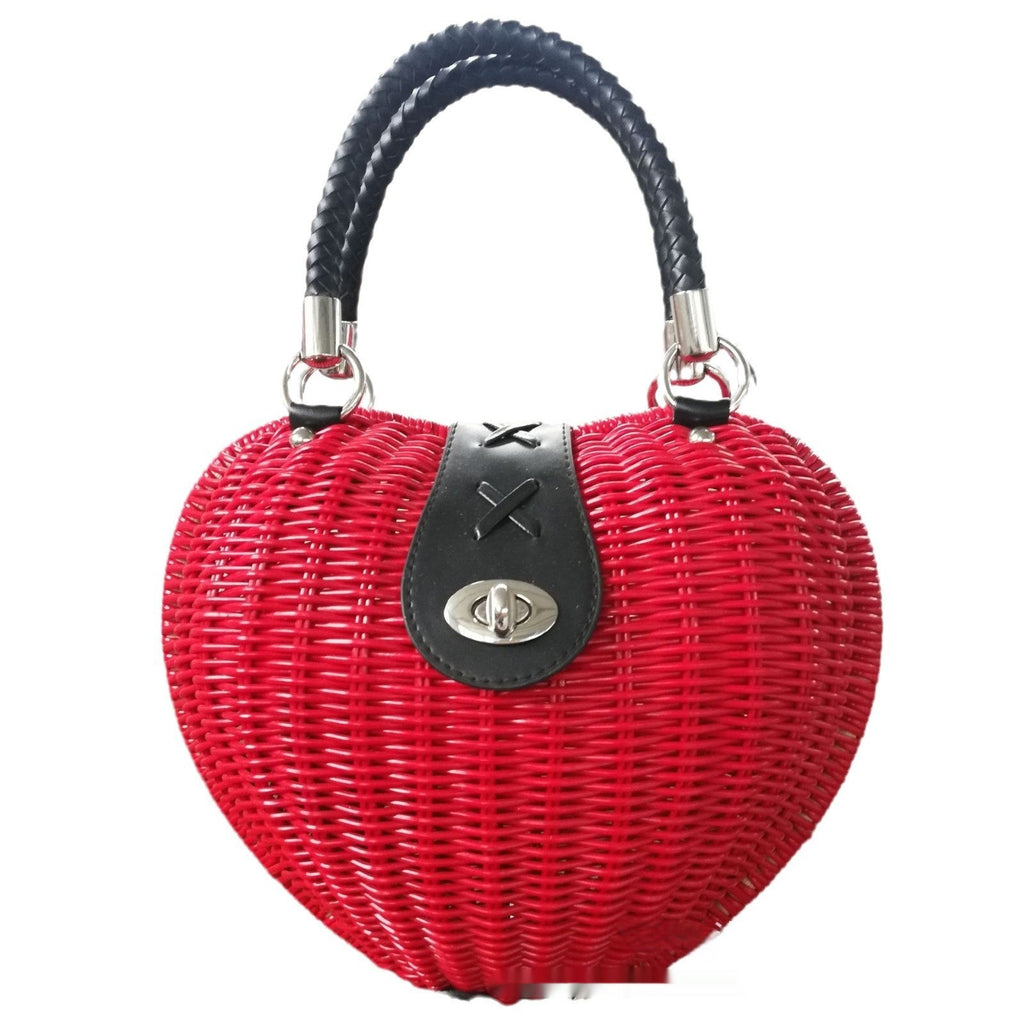 Sac à Pompons Tissé Plage Décontracté pour Femme en Forme de Cœur - IVOIRART.COM