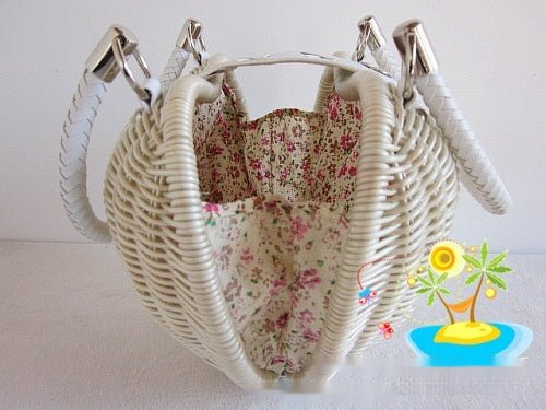 Sac à Pompons Tissé Plage Décontracté pour Femme en Forme de Cœur - IVOIRART.COM