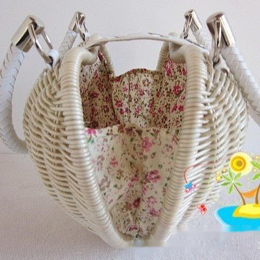 Sac à Pompons Tissé Plage Décontracté pour Femme en Forme de Cœur - IVOIRART.COM