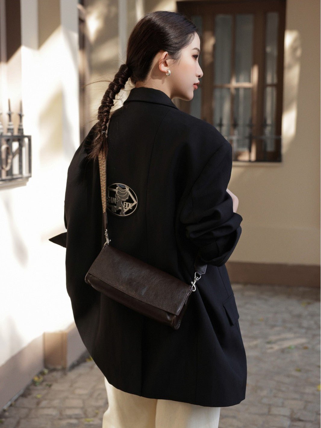 Sac baguette femme en cuir véritable, design niche, bandoulière luxe léger noir. - IVOIRART.COM