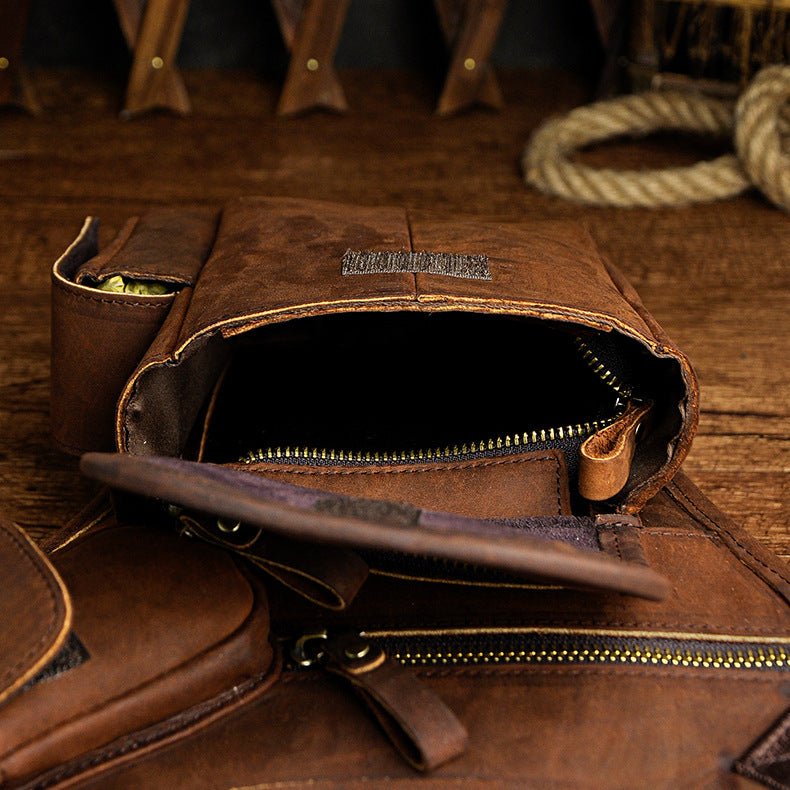 Sac Banane Homme Vintage en Cuir de Vache Ciré à la Cire d’Huile Première Couche - IVOIRART.COM