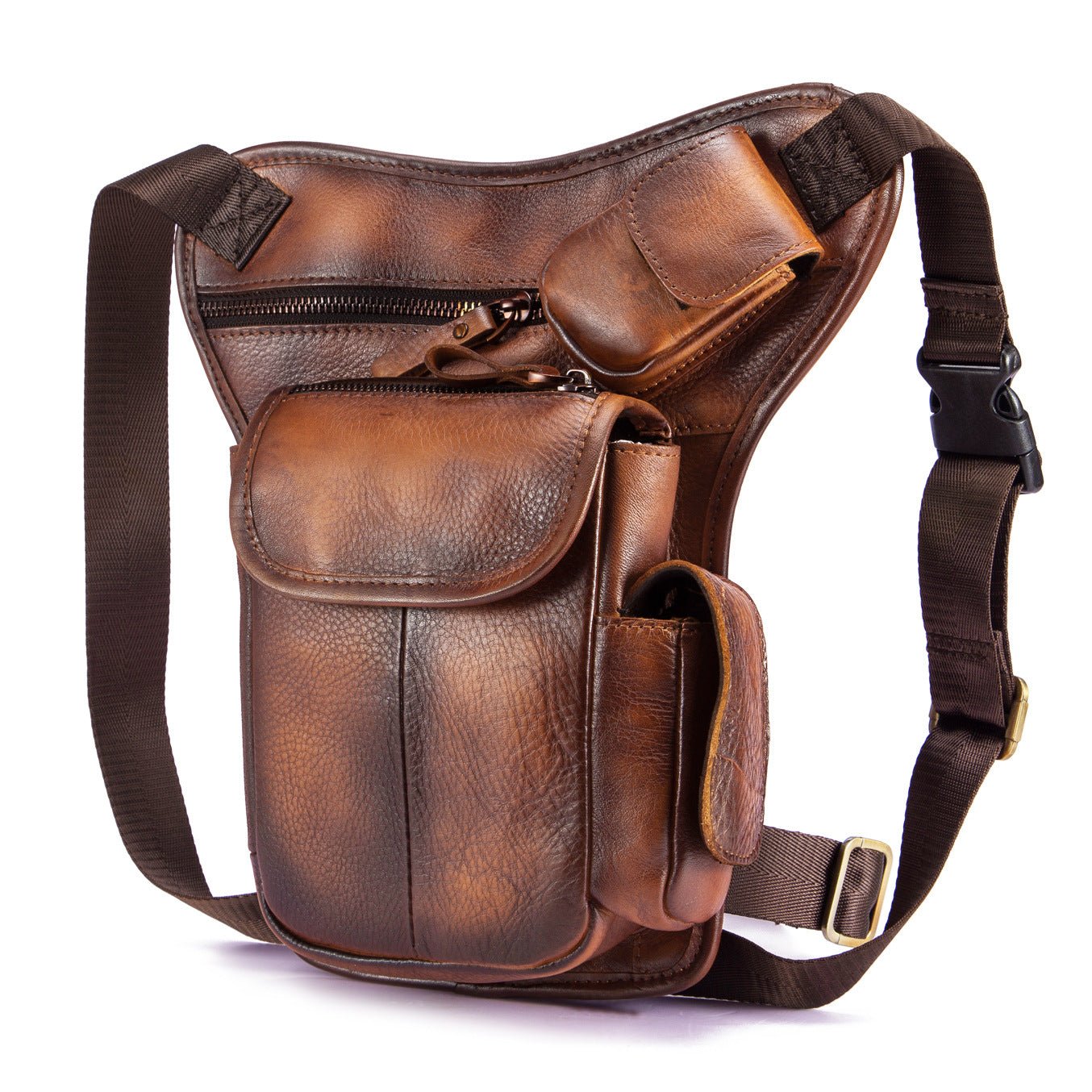 Sac Banane Homme Vintage en Cuir de Vache Ciré à la Cire d’Huile Première Couche - IVOIRART.COM
