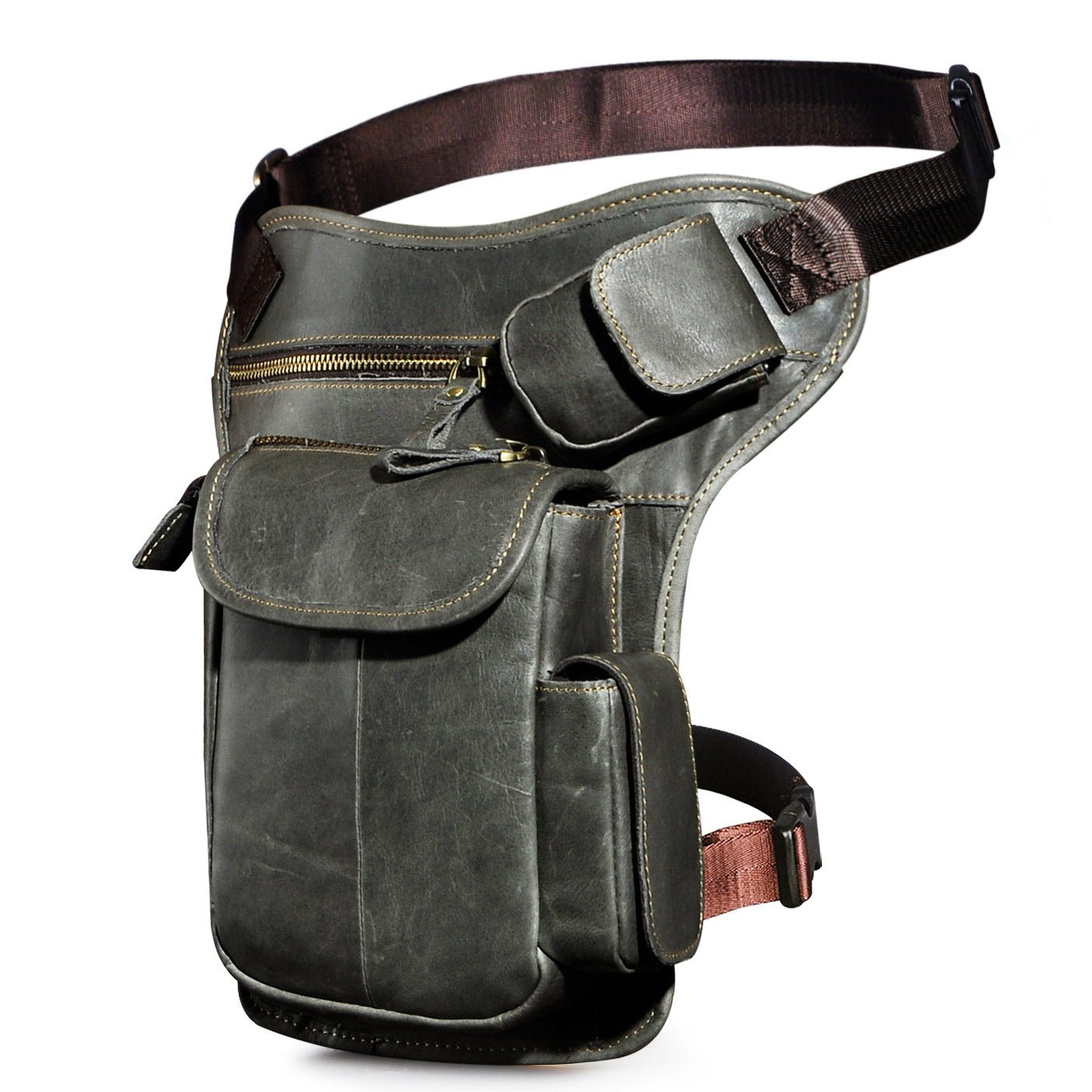 Sac Banane Homme Vintage en Cuir de Vache Ciré à la Cire d’Huile Première Couche - IVOIRART.COM