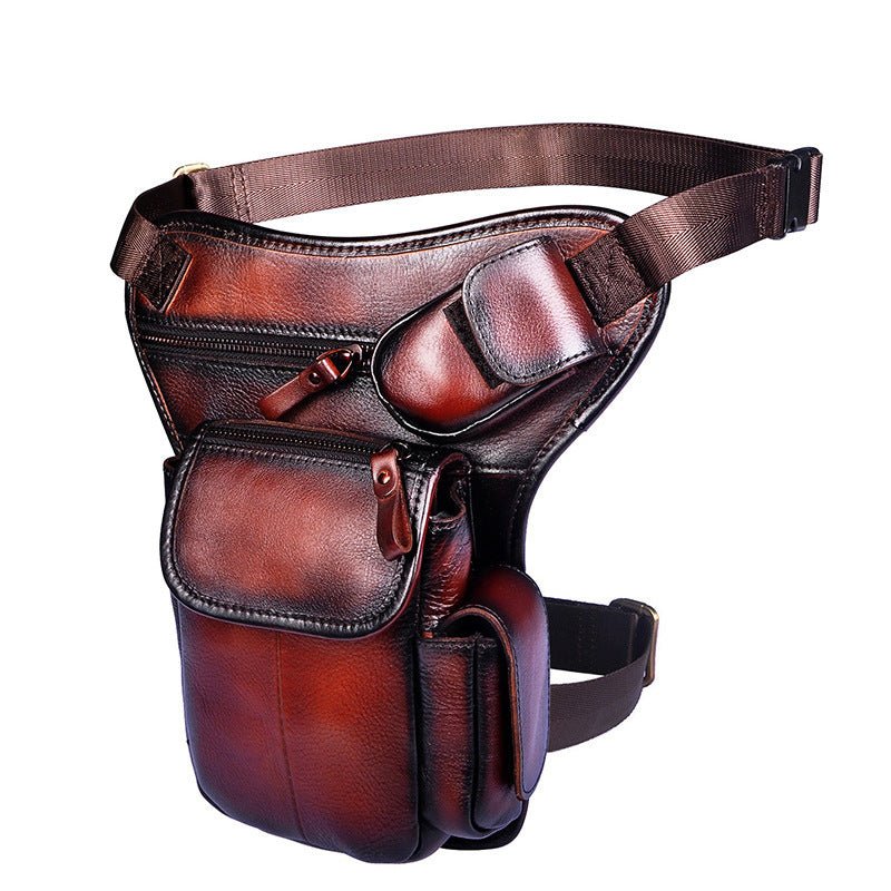 Sac Banane Homme Vintage en Cuir de Vache Ciré à la Cire d’Huile Première Couche - IVOIRART.COM
