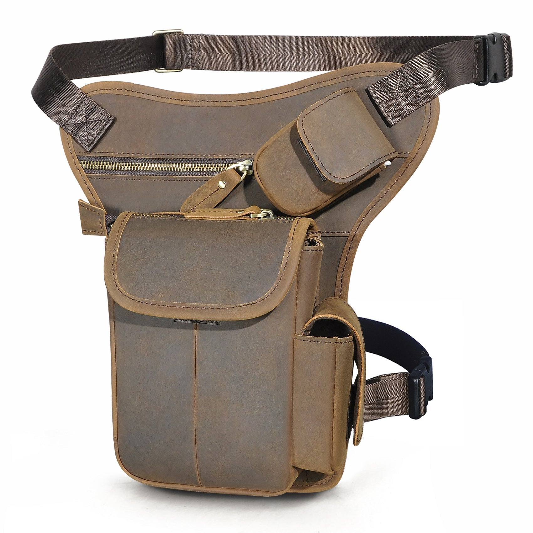 Sac Banane Homme Vintage en Cuir de Vache Ciré à la Cire d’Huile Première Couche - IVOIRART.COM