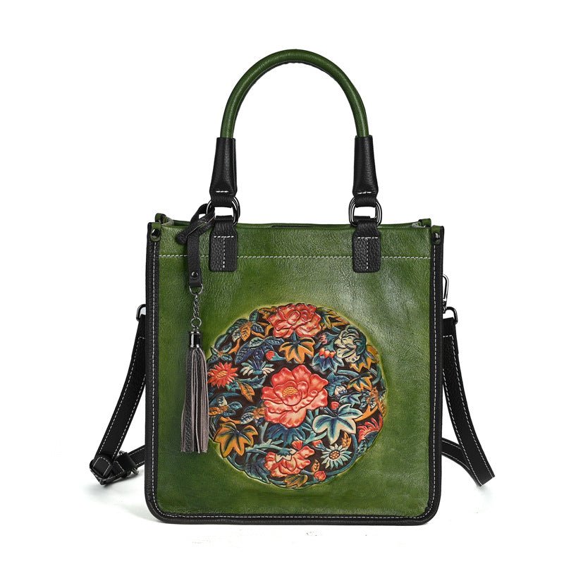 Sac bandoulière à épaule en cuir de vachette pleine fleur style chinois traditionel - IVOIRART.COM